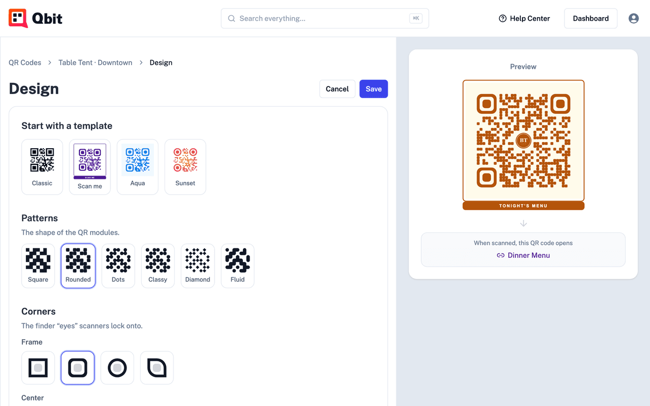Designing a branded QR code in Qbit