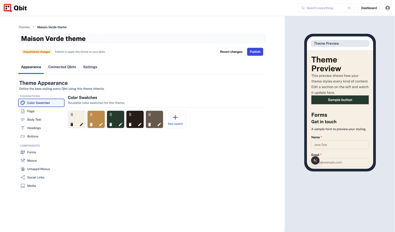 Editing a reusable brand theme in Qbit
